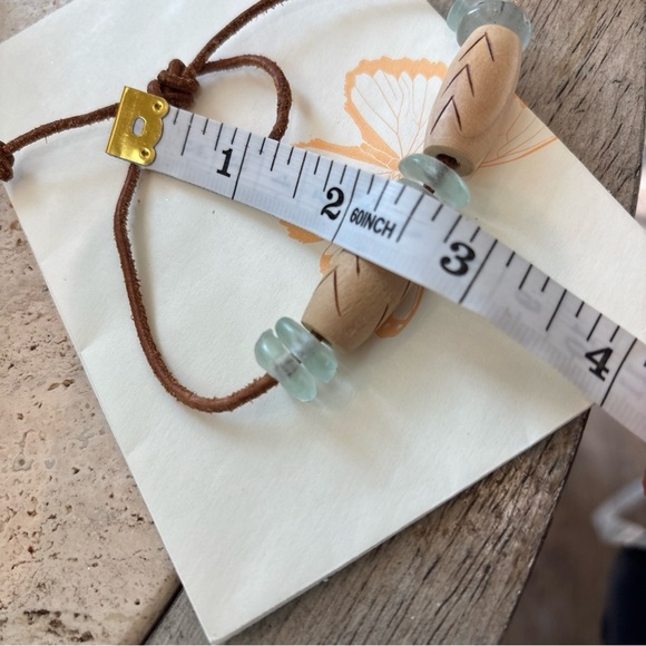 HANDMADE BRACELET LEATHER CORD WOOD DOWS 6 ROUND STONES - Picture 7 of 8